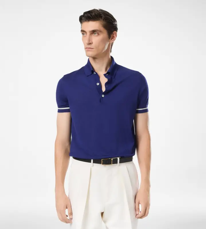 CONTRAST PIPING CASHMERE SILK POLO online